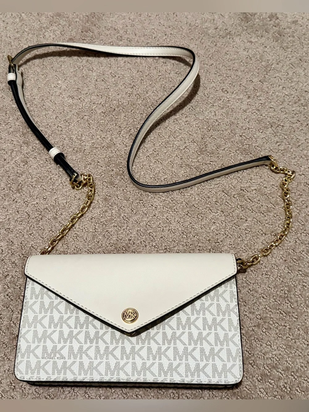 Michael Kors White and Light Gray Signature Crossbody Wallet
